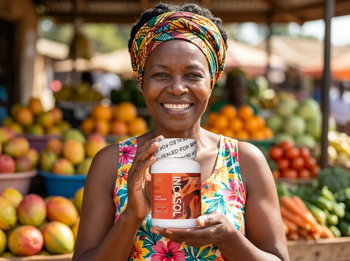 Kenyan woman shopping for fresh produce at a market for a heart-healthy diet